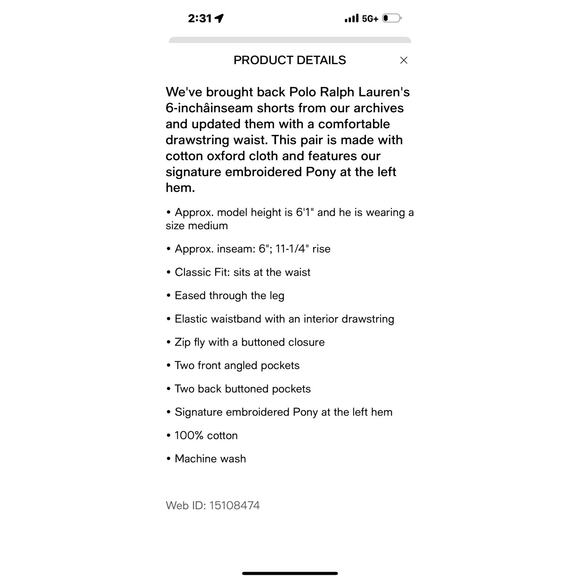 NEW Polo Ralph Lauren Men's Polo Prepster Oxford Shorts BLue 6-Inch Inseam Large - Picture 7 of 8